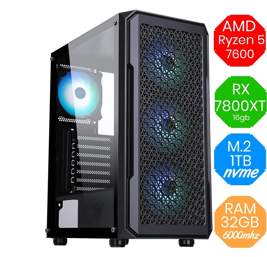 Gaming PC AMD Ryzen 5 7600 - RX 7800 XT - RAM 32GB DDR5 - M.2 1Tb nvme - Win11