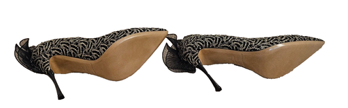 NICHOLAS KIRKWOOD Black & Metallic Gold Ruffle Lace Stiletto Pumps - Size 37.5 - Picture 6 of 7