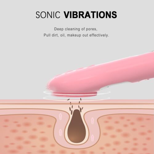 Silicone Face Scrubber Exfoliator, Rechargeable Facial Cleansing Brush with LCD - Picture 2 of 7