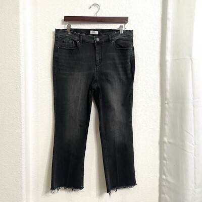 Loft Womens Jeans Denim Washed Black Gray Demi Boot Frayed Cut Hem Size 14 