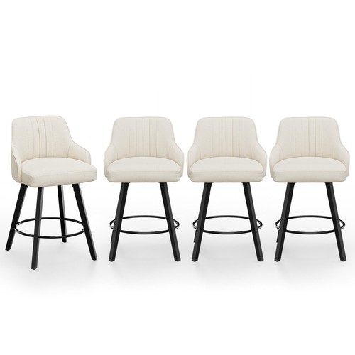 Ergonomic Solid Wood Legs Cotton Linen Swivel Bar Stool for Bar Home Office - Picture 8 of 30