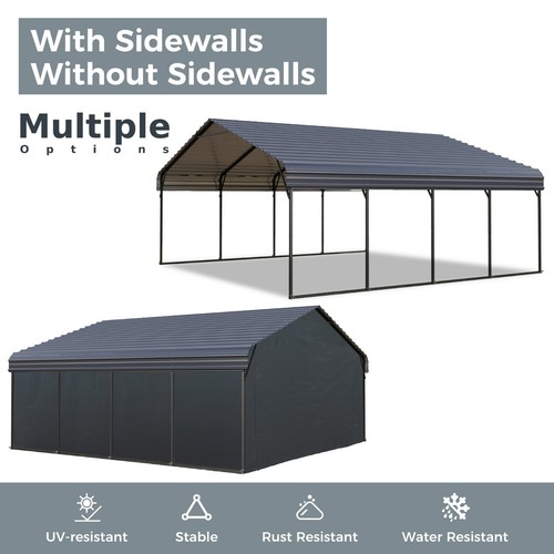 Carport with Galvanized Steel Roof Sturdy Metal Carport for Cars, Boats , 20ft - Picture 83 of 88
