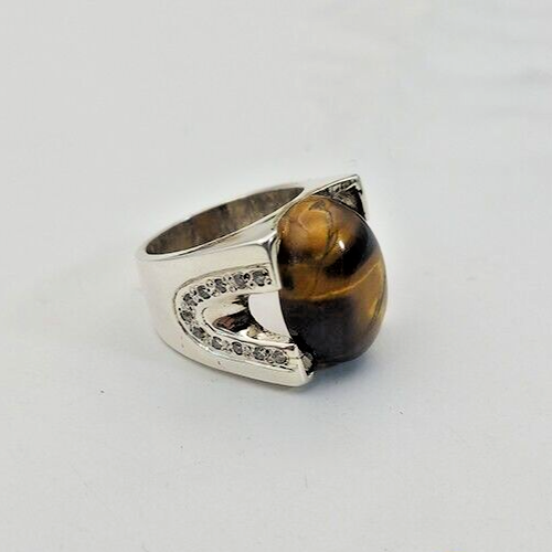 Real Tiger Eye Stone Rare Tiger Eye Stone Ring Antique Ring Sterling Silver 925 - Picture 2 of 6