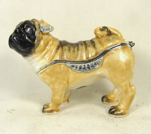 Pug Dog Jeweled Pewter Trinket Box Canine Decor