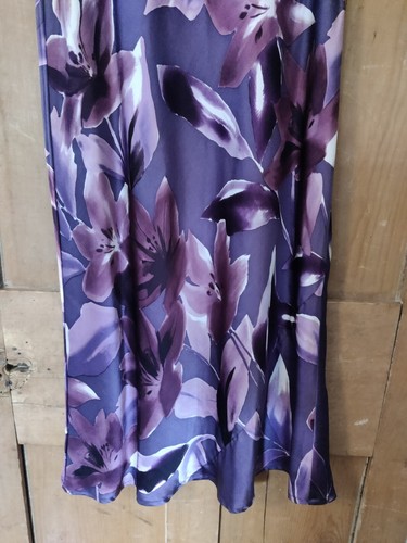 Vtg Monsoon Y2K Purple Midi Silk Dress Bias Cut Size 12 Floral Long Old Label - Picture 5 of 8