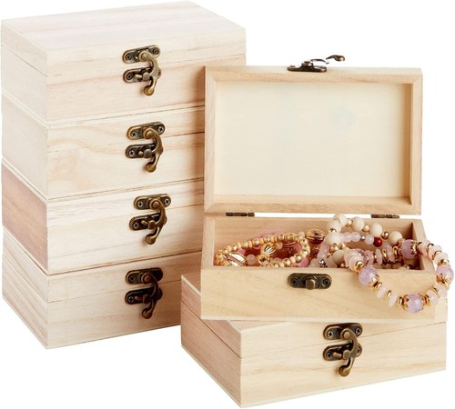 Craft-Ready 6 Pack Unfinished Wooden Boxes with Hinged Lids for Personalizing - Picture 3 of 11