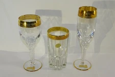 Interglass Italy Crystal Wine Glasses Hand Decorated 24kt Gold Wedding Toast 
