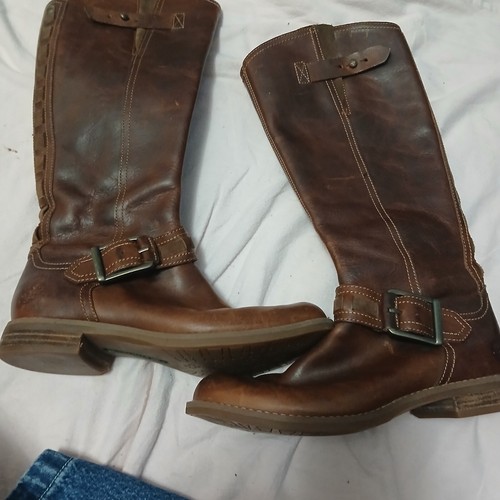 Timberland Womens Tan Leather Buckle Knee High Side Zip Riding Boots Sz 6.5 U.S - Picture 4 of 24