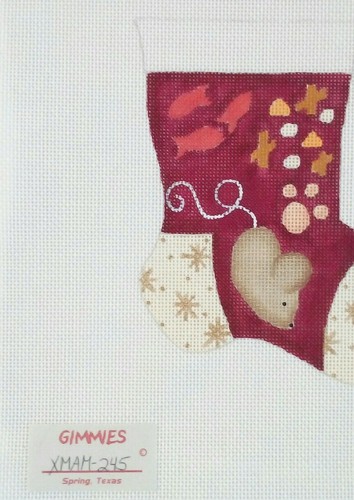 GIMMIES needlepoint HP canvas CAT Mini Sock stocking mouse fish paw 4.5x5.75 18m - Picture 2 of 4