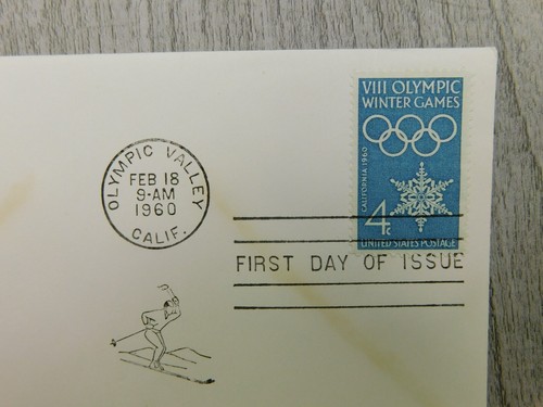 First Day Of Issue VIII Olympic Valley CA Skier FEB 18 1960 Stamp Envelope Cover - Picture 2 of 4