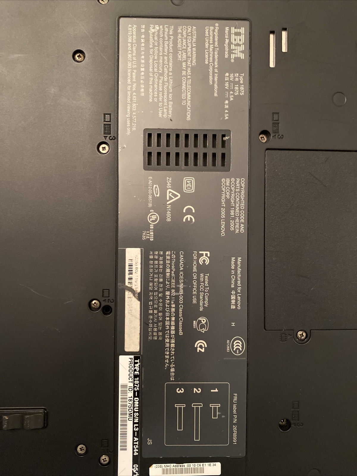 IBM ThinkPad T43 Laptop Intel Type 1875 Lenovo No Power Supply Untested - Picture 5 of 5