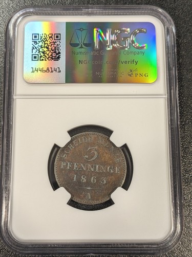 1863 MS65 BN Germany Prussia 3 Pfennig NGC KM 482 Top Pop Wilhelm I - Picture 2 of 4
