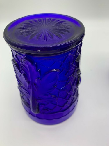 1980's L.G. Wwright Colbalt Blue Maple Leaf Water Pitcher and 6 Glasses - Picture 3 of 10