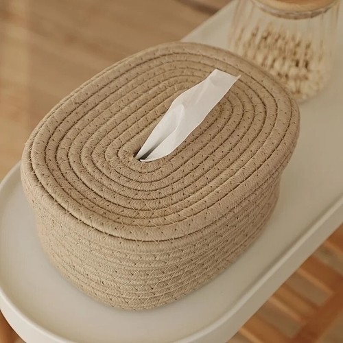 Handgewebter Stoff Taschentuchbox Halter Aufbewahrung für Tücher und Servietten - Bild 6 von 6