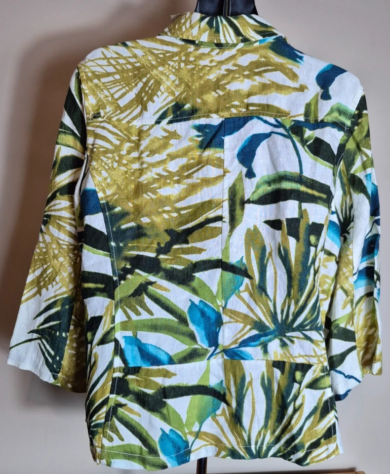 Chicos Women's 100% Linen Tropical Print Jacket 3/4 Sleeve Full Zip Size 3 NWT - Image 3 of 4