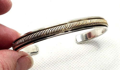 Vintage Native American Navajo B Morgan Sterling Silver & 14k Gold Cuff Bracelet - Picture 3 of 8