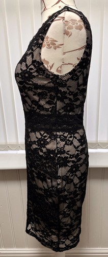 Oasis Black Lacey V Neck Lined Sleeveless Cocktail/Pencil Dress Size L - Picture 7 of 15