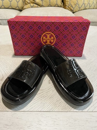 Neu im Karton 188 $ Tory Burch BUBBLE schwarze JELLY Pantoletten Sandalen Größe 7