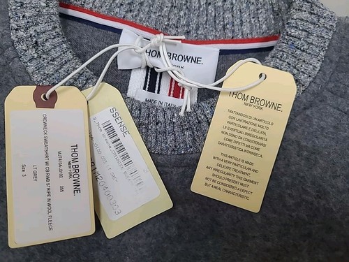 New Thom Browne Crewneck Long Sleeve Wool Sweater with Logo Light Gray Size 3 - Picture 7 of 7
