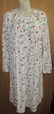 ARIA WHITE RED BIRDS  polyester velour SWEET GRANNY nightgown size L 12/14