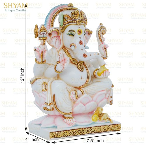 12" Ganesha Sitting Figurine Ganpati Idol Vinayank Sculpture 1 Ft Ganesh Statue - Foto 4 di 5