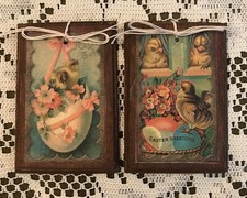 5 NEW Handcrafted Wooden EASTER Ornaments/ SPRING Hang Tags SetH