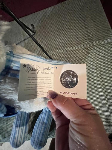 Scentsy Buddy Pookie Polar Bear Blue White Stripe Scarf Plush 15" Toy Lovey 2011 - Picture 3 of 4