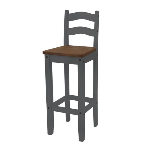 Corona Grey Pair of Bar Stools Tall Chairs Mexican Solid Pine Mercers Furniture® - Picture 3 of 5