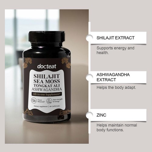 Shilajit Muschio di Mare Ashwagandha Traccia Minerali Integratore Energetico 60 Capsule - Foto 11 di 20