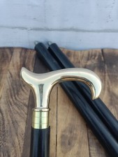 Wooden Black Plain Walking Stick With Solid Brass Derby Vintage Handle Victorian
