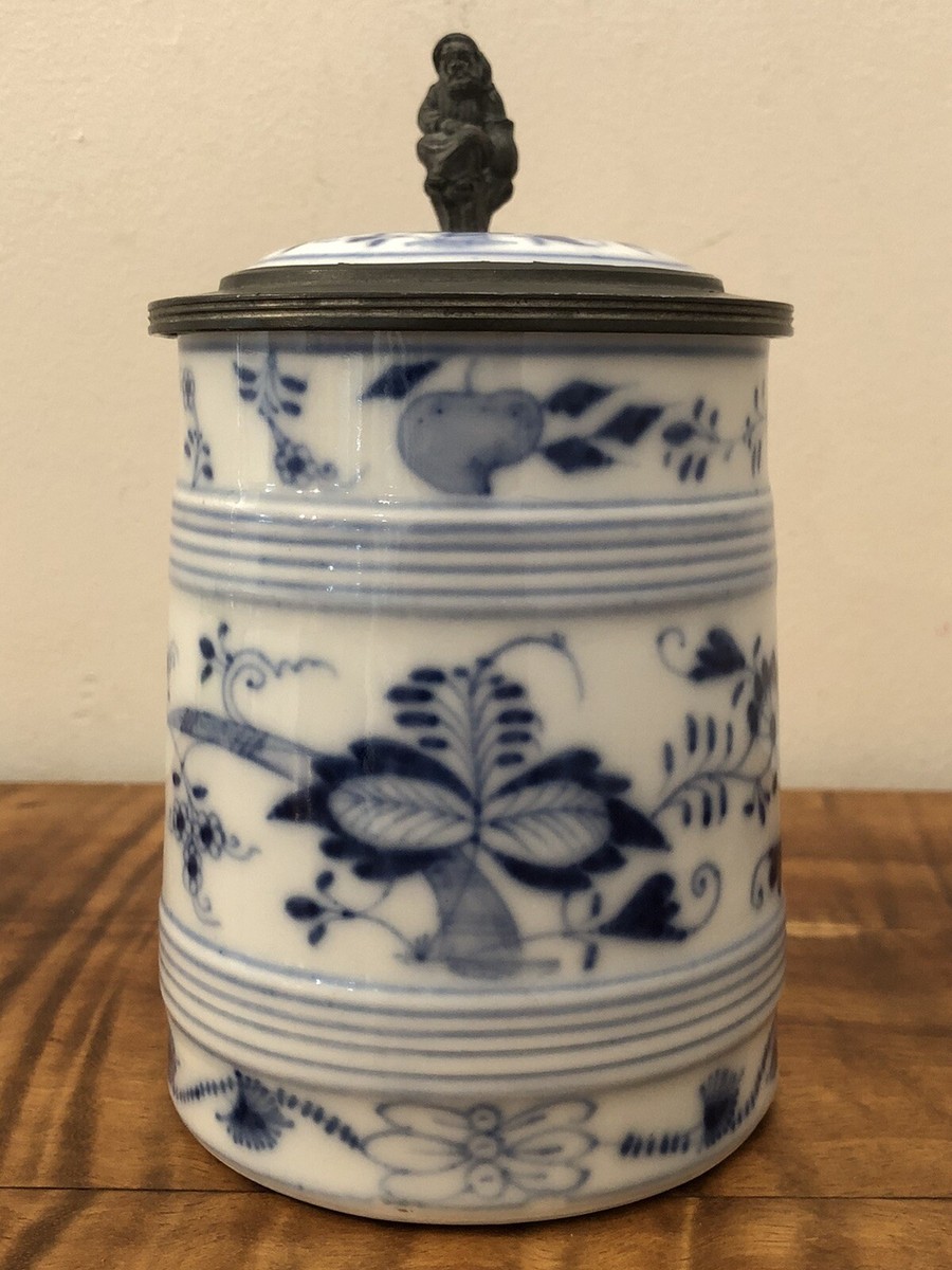 食器 Meissen, antique Antique Meissen Porcelain Blue Onion Lidded Tankard Porzellan