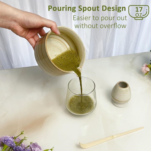 4pcs Matcha Set, 17oz Bowl with Spout, Whisk, Scoop & Holder, Tea Ceremony Kit - Picture 8 of 9