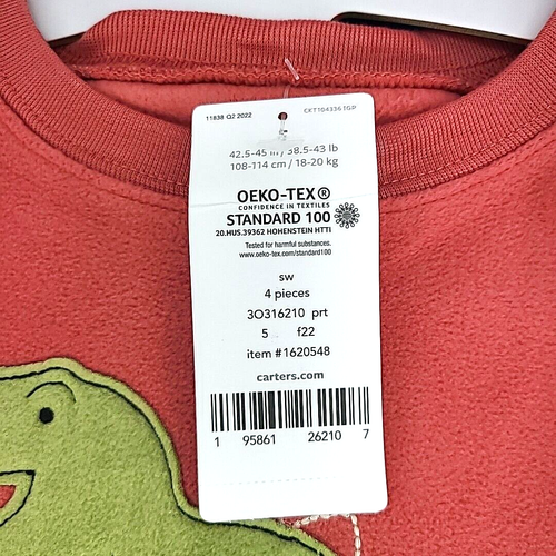 NWT Carters Boys Size 5 Oeko-Tex 4 Pc Long Warm Dinosaur Pajama Set Fleeced Kids - Picture 5 of 13