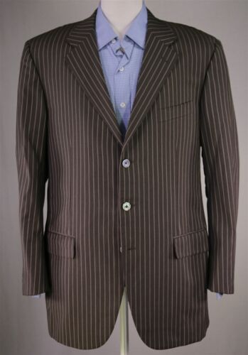 Belvest for Bernini Suit Jacket 44R Brown Stripe Super 120s Wool Blazer Italy - Picture 2 of 11