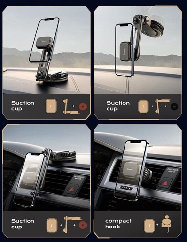 Lisen Phone Holder For Car 3 in 1 Suction Cup Adhesive Vent Model H738 Black New - Zdjęcie 2 z 2