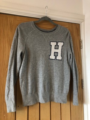 Tommy Hilfiger TH Mid Grey Crew Neck with Fur Chest Detail Jumper Size XS | eBay