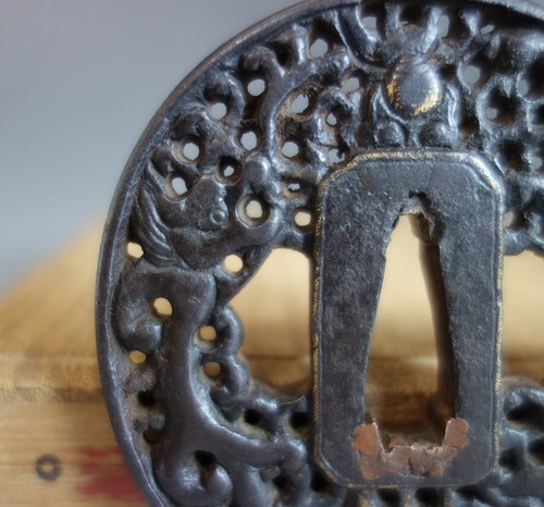 Nanban Tsuba guard dragon samurai sword fitting Japan katana Edo - Picture 5 of 10