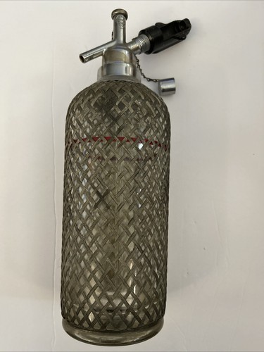 Vintage From The 1930s Sparklets Seltzer Soda Water Bottle Metal Mesh Wrapped - Picture 3 of 5