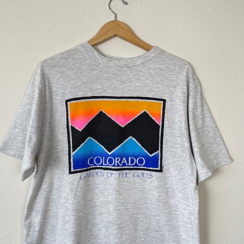 Vtg 80s COLORADO GARDEN OF THE GODS T-SHIRT Mountain Climber Neon Bright Outdoor - Picture 2 of 13