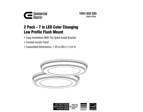 Commercial Electric Ceiling Light 7 in. White Selectable LED Flush Mount 2-Pack - Picture 5 of 5