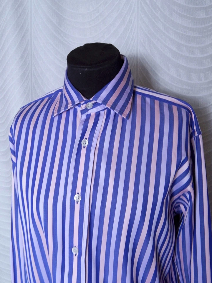 Duchamp   Shirt  French Cuff  Blue Pink Striped  Size 41/16 - Image 3 of 4