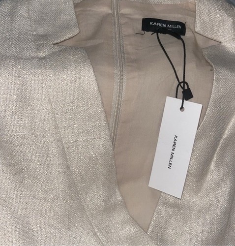 KAREN MILLEN Tailored Linen Metallic Notch Neck Maxi Dress Retail: $495 - Picture 6 of 6
