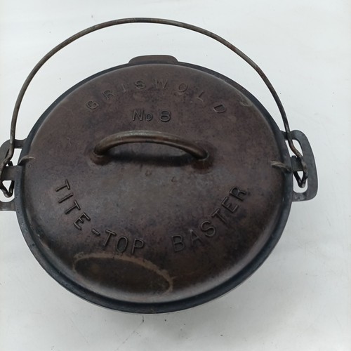 Horno holandés vintage Griswold hierro fundido n.º 8 Tite Top raro coleccionista - Imagen 2 de 13