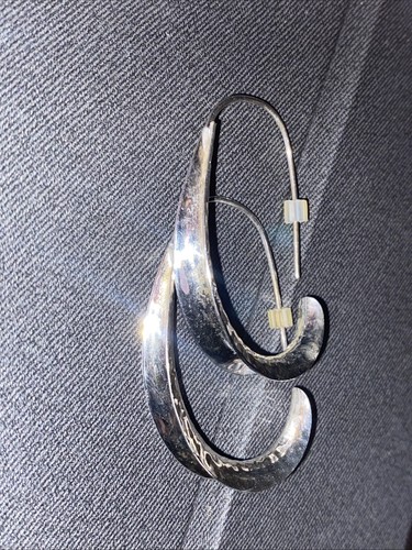 ATI Mexico 925 gehämmerte Ohrringe 2" Halbcreolen konkav - Bild 1 von 7