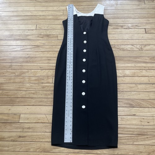 Vintage Datiani Open Back Midi Dress Button Pencil Sz 6 Black Cream Money Rare - Picture 4 of 23
