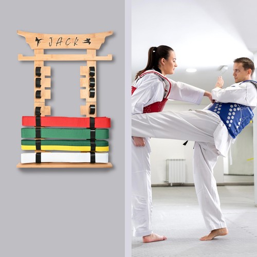 Wall Karate Belt Display Rack with Medal Hanger and Stickers, Martial Arts Be... - Picture 2 of 7