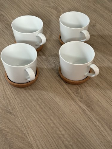 Set of 4 IKEA Porcelain Coffee Tea Cup Mugs 21986 White With Coasters Thailand - Picture 7 of 7