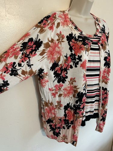 Talbots 2 teiliges Pullover Set koralle rosa schwarz weiß geblümt gestreift Gr. XL - Bild 8 von 10