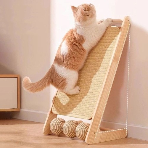 L-shaped Cat Scratching Post Wooden Cat Scratcher Mat Pet Cat