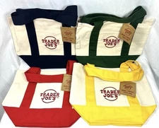 Trader Joe's Mini Canvas Tote Bag Set Of 4 Red Blue Green Yellow CHRISTMAS LIMIT